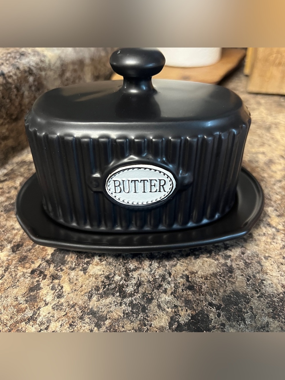 Black Ceramic Butter Dish with Lid - Classic Kitchen Storage